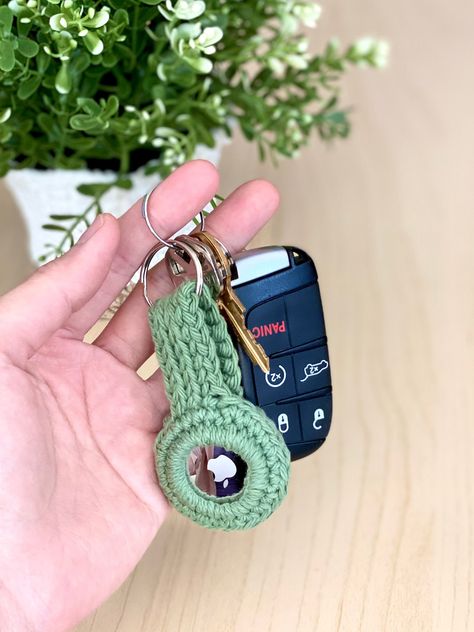 Crochet Airtag Case, Airtag Case, Crochet Case, Crochet With Cotton Yarn, Apple Airtag, Unique Keychains, Key Fobs, Teal Green, Hand Crochet