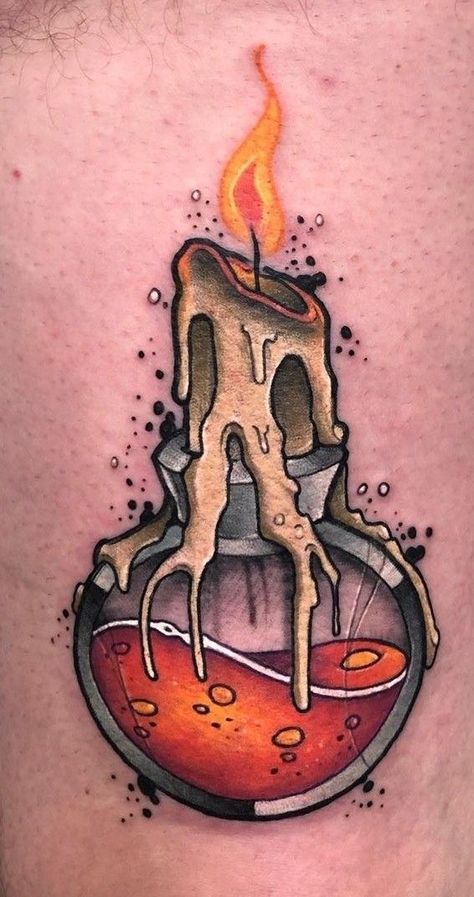 250+ Coolest Neo Traditional Tattoo Ideas (2023) - TattoosBoyGirl Neo Traditional Candle Tattoo, New School Halloween Tattoo, Traditional Potion Bottle Tattoo, Neo Traditional Drawing, Small Neotraditional Tattoo, Small Neo Traditional Tattoo, Neo Trad Tattoo Design, Neo Traditional Tattoo Ideas, Newschool Tattoos