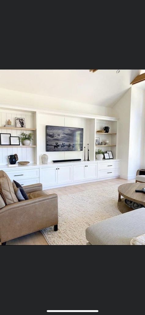 Built In Tv Wall Unit With Fireplace Farmhouse, Built In Media Wall With Fireplace, Living Room Without Fireplace, Built In Wall Units, Tv Built In, Living Room Transitional, Built In Entertainment Center, Built In Shelves Living Room, Living Room Wall Units