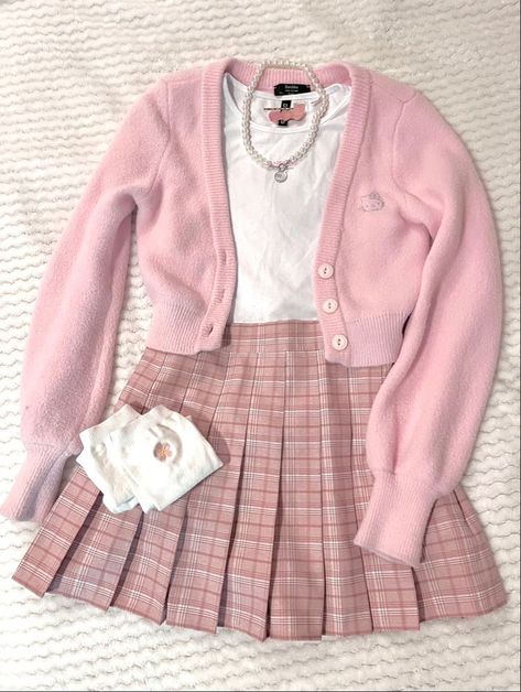 Pink Cute Outfits Korean, Clothes Pink Aesthetic, Pink Fancy Outfits, Kawaii Casual Outfits, Kawaii Girls Outfit, All Pink Outfit Aesthetic, Pink Kawaii Clothes, Pink Soft Outfit, Cute Pink Outfits Aesthetic