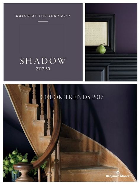 Benjamin Moore Dark Purple Paint Colors, Dark Purple Office Walls, Dark Purple Paint Colors Bedroom, Moody Kitchen Colors, Purple Bedroom Colors, Purple Wall Ideas, Dark Purple Paint Colors, Dark Purple Paint, Color Trends 2017