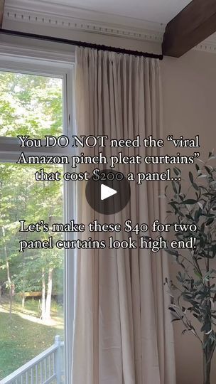 8.3K views · 57 reactions | I know you are seeing the “viral pinch pleat curtains” all over IG, but this is your sign to NOT spend $400 on curtains. I have been covering the full, perfectly hung, pinch pleated style, but struggled with the price (especially since I needed FOUR 105” panels 🤪), so I scoured the internet until I found these! At under $50 for two panels, I was able to achieve the look I love for less than the cost of ONE panel from the popular brand. 

Comment SHOW ME and I’ll send you everything you need to create this look!

#budgetfriendlydecor #homedecoronabudget #pinchpleatcurtains #livingroomdecor | Lake and Lumber Cover A Wall With Curtains, 4 Curtain Panels On One Window, Vaulted Ceiling Curtains, Pinch Pleat Drape, Fixer Upper House, Curtain Hanging, Pleat Curtains, Pleats Pattern, Pinch Pleat Curtains