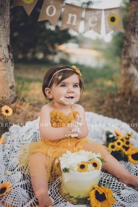 Daisy Theme Outdoor Photoshoot, Sunflower One Year Old Pictures, Fall First Birthday Photoshoot Outside, Sunflower Cake Smash First Birthdays, First Birthday Smash Cake Photoshoot Outside, Sunflower First Birthday Photoshoot, 1st Birthday Flower Theme Photoshoot, First Birthday Cake Smash Outdoor, Cake Smash Photography Outdoor