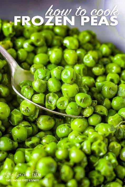 Need a veggie side quick? Learn how to cook frozen peas! Easy and delicious, this simple recipe will help you create a deliciously balanced meal. #howtocookfrozenpeas #frozenpeas #frozenpeasrecipe #frozenpeassidedish #easysidedishes #vegetablesidedishes #vegetablerecipes via @https://www.pinterest.com/longbournfarm/ Cooking Frozen Peas, Frozen Green Peas Recipes, How To Cook Frozen Peas, Frozen Peas Recipe Side Dishes, Frozen Peas Recipe, How To Cook Peas, Green Peas Recipes, Peas Recipes, Gf Dinner