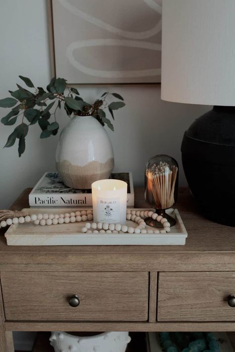 NIGHTSTAND STYLING - Pure Joy Home Modern Nightstand Decor, Boho Nightstand Decor, Night Stand Styling, Neutral Apartment Decor, Night Table Decor, Bedroom Reading Corner, Pure Joy Home, Boho Nightstand, Nightstand Styling