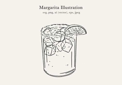 Margarita Drawing Easy, Margarita Clip Art, Margarita Cocktail Tattoo, Margarita Tattoo Design, Margarita Doodle, Margarita Drawing, Margarita Illustration, Wedding Bar Signage, Drinks Illustration