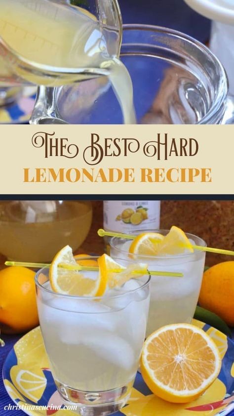 Hard lemonade barely requires a recipe, but I have a tip for you that will have you serving the best hard lemonade you'll ever try! Boozy Lemonade Recipe, Big Batch Vodka Lemonade, Lemonade With Alcohol Recipes, Boozy Lemonade Punch, Lemonade Cocktails For A Crowd, Alcohol Lemonade Drinks, Italian Lemonade Recipe, Country Time Lemonade Alcohol, Spiked Lemonade Recipe For A Crowd