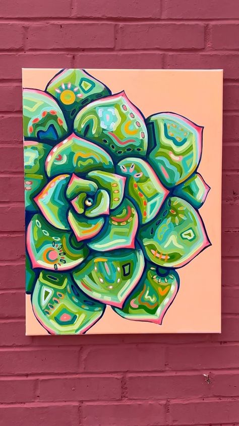 Succulents Painting, Succulent Painting, Colourful Art, Cute Canvas Paintings, Oil Pastel Art, It's My Birthday, Cute Canvas, Plant Painting, Paint Marker