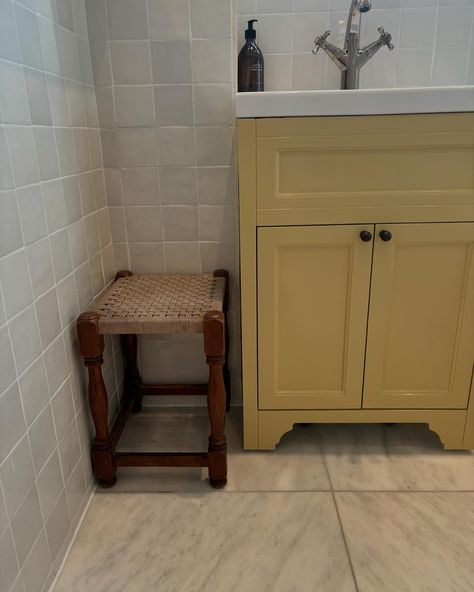 A buttery yellow vanity in our family bathroom stops it feeling too formal. Painted in @farrowandball #hay with zellige and marble tiles from @mandarinstoneofficial 📷: @stephcookinteriors #bathroom #farrowandball #zellige Zellige And Marble, Yellow Vanity, Family Bathroom, Marble Tiles, Mustard, Marble, Vanity, Yellow, Quick Saves