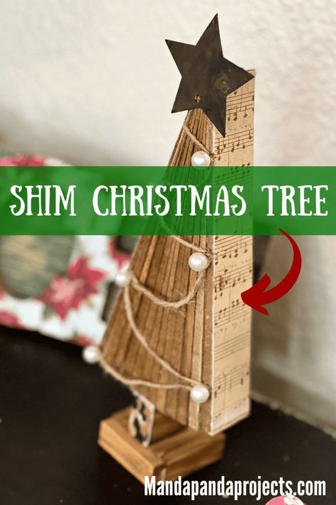 Neutral Shim Christmas Tree - Manda Panda Projects Shim Trees Diy, Wood Shim Crafts, Shim Christmas Tree Diy, Wood Shim Christmas Tree, Wood Shim Projects, Shim Christmas Tree, Shim Tree, Shim Trees, Bulb Christmas Tree