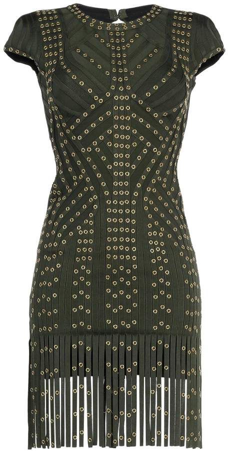 HERVÉ LÉGER Short dresses Embellished Designs, Grunge Core, Edgy Glam, Herve Leger Dress, Leather Ideas, Cute Dress Outfits, Woman Clothes, Chic Leather, Wardrobe Inspiration