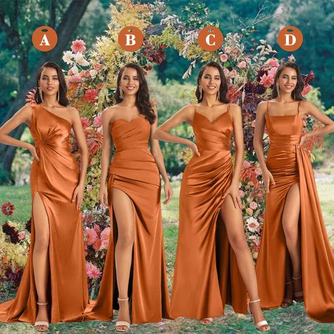 Burnt Orange Silk Bridesmaid Dresses, Ruched Bridesmaid Dress, Bridesmaid Dresses Rustic Orange, Copper Gown Bridesmaid, Burnt Orange Bridesmaid Dresses With Cowboy Boots, Rust Maid Of Honor Dress, Beach Wedding Burnt Orange, Burnt Orange Silk Bridesmaid Dress, Satin Burnt Orange Bridesmaid Dress