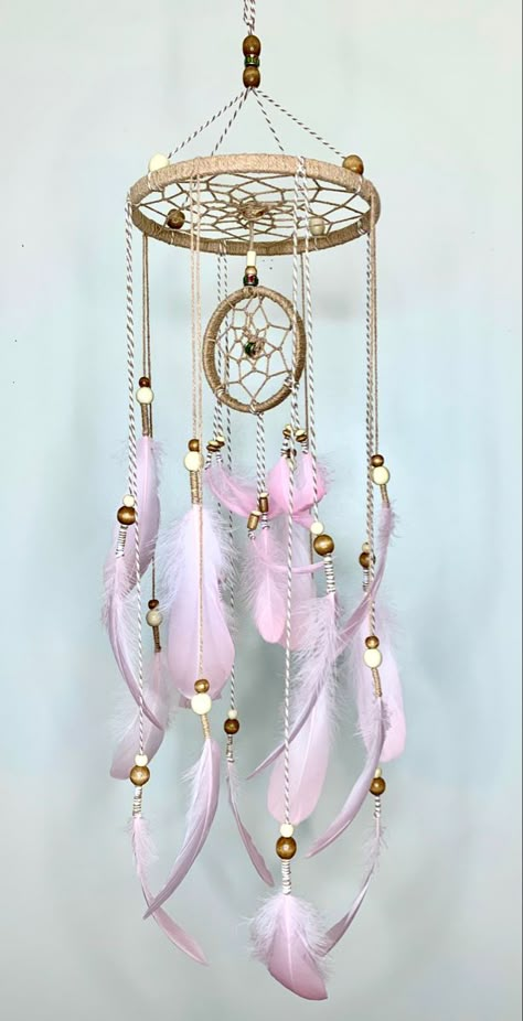 Pink And White Dream Catcher, Dream Catcher Mobile Nursery, Cool Dream Catchers, Diy Boho Dreamcatcher, Double Dreamcatcher, Homemade Dream Catchers, Dream Catcher Bedroom, Dreamcatcher Ideas, Diy Dream Catcher Tutorial