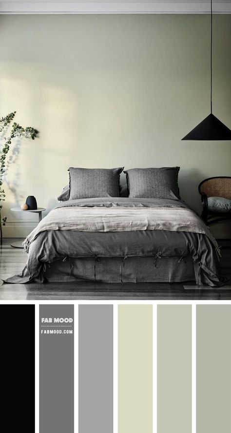 Grey and Sage Bedroom Colour Scheme | Grey and Sage Colour Combo Bedroom Color Schemes Grey, Grey Green Bedrooms, Sage Bedroom, Monochrome Makeup, Bedroom Colour, Bedroom Colour Palette, Sage Green Bedroom, Sage Green Walls, Makeover Bedroom