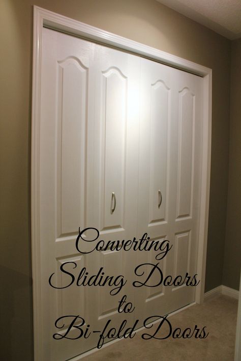 http://turtlesandtails.blogspot.com/2014/02/how-to-convert-sliding-doors-to-bi-fold.html Sliding Closet Doors To Bifold, Change Sliding Closet Doors, Update Closet Doors, Update Closet, Closet Doors Sliding, Sliding Mirror Closet Doors, Closet Mirror, Bedroom Closet Doors, Door Makeover Diy