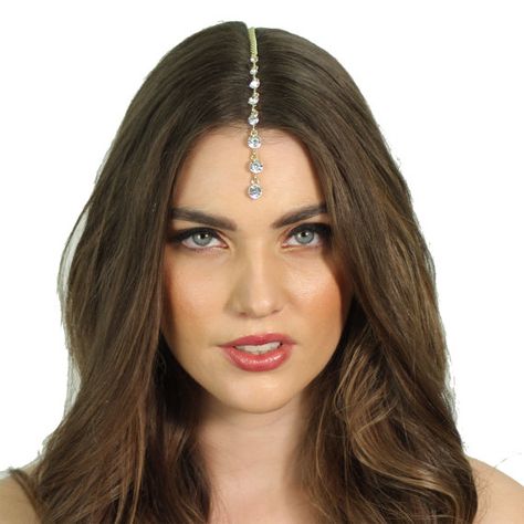 Gold Crystal Indian Grecian Inspired Tikka Chain by ShopKP on Etsy, $24.00 Parted Hair, Indian Headpiece, All About Us, Chain Headpiece, Bride Accessories, Indian Aesthetic, Gold Crystal, Stylish Jewelry, Steel Chain