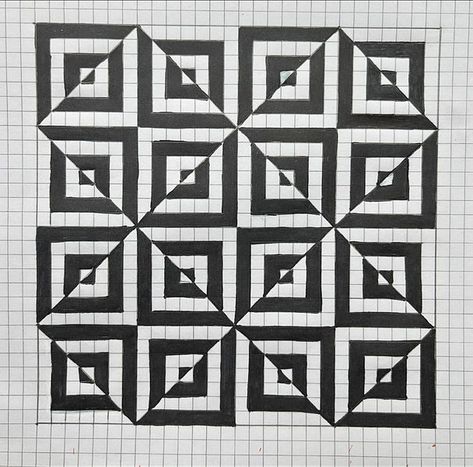 Easy Art Graph Drawing, 3d Illusion Art, Optical Illusions Drawings, Geometric Shapes Drawing, Celtic Cross Stitch, Optical Illusion Drawing, Graph Paper Designs, Illusion Drawings, Graph Paper Drawings