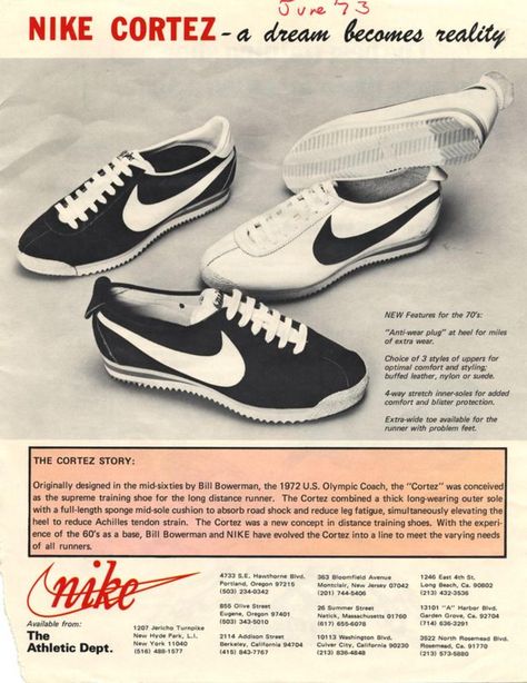 Nike Cortez advertisement (June 1973) : Nike Inc., The Athletic Dept. : Free Download, Borrow, and Streaming : Internet Archive Shoes Sneakers Drawing, Shoes Drawing Reference Sneakers, Shoes Drawing Reference, Nike Cortez Shoes, Cortez Shoes, Zapatillas Jordan Retro, Nike Poster, Sneakers Drawing, Nike Ad