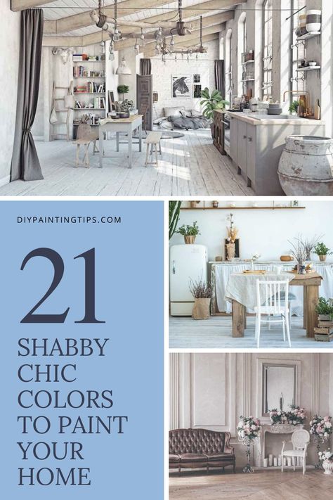 With spending so much time indoors in 2020, we don't blame you if you're ready for a change. Repainting a room can make it feel like a whole new space. If you're struggling to find your vibe, check out our color roundup with 21 shabby chic paint colors to paint your home. It's a curated collection of cozy colors, perfect for a DIY home remodel. Shabby Chic Wall Colors, Shabby Sheek Bedroom, Shabby Chic Paint Colors, Shabby Chic Color Palette, Diy Home Remodel, Cottage Paint Colors, Shabby Sheek, Cozy Colors, Shabby Chic Colors