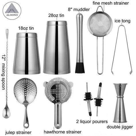 Cocktail Mixer Set, Shaker Bar, Bartender Kit, Bar Utensils, Bartender Tools, Martini Shaker, Ice Tongs, Fancy Cocktails, Fine Mesh Strainer