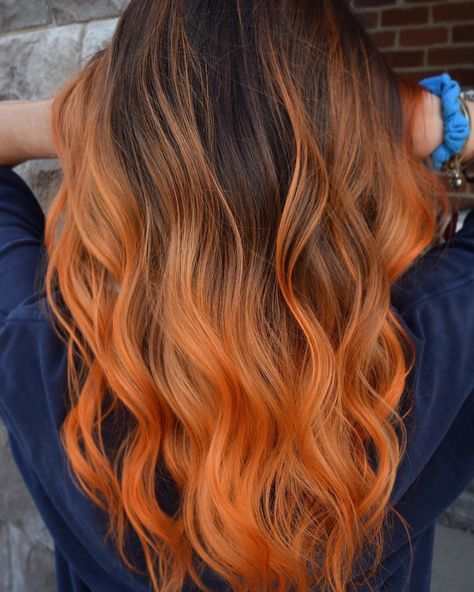 Orange Ombré Hair Idea Inspiration How to bright fun Hair Color Guy Tang Mydentity Olaplex Inspiration Ideas How To Josh Boynton @josh.does.hair on Instagram Brown And Orange Balayage, Hair Dye On Brown Hair, Dye On Brown Hair, Orange Ombre Hair, Orange Hair Dye, Guy Tang Mydentity, Cheveux Oranges, Hair Color Orange, Brown Ombre Hair