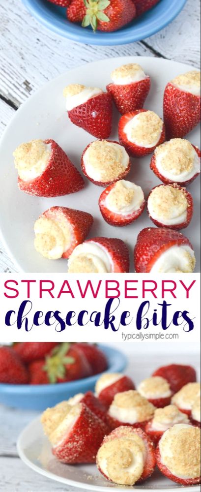 No Bake Strawberry Cheesecake, Strawberry Cheesecake Bites, Healthy Afternoon Snacks, Dessert Party, Baked Strawberries, Dessert Dips, Afternoon Snack, Cheesecake Bites, Summer Snacks