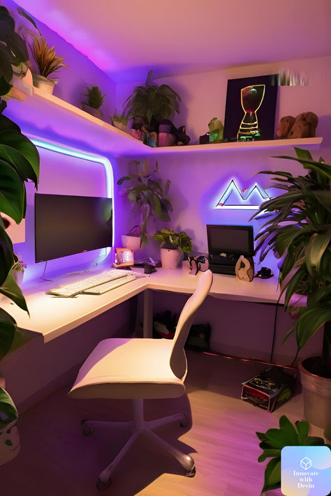 ⭐⭐⭐⭐ Reviewed and better on all items! | | Upgrade your home office with this chic RGB LED desk setup! Perfect for adding a modern touch to your workspace, the vibrant lighting, sleek design, and ergonomic features make this setup a must-have. Shop now through my affiliate links and transform your workspace into an inspiring and stylish environment! Rgb Desk Setup, Pc Setup L Desk, Led Desk Setup, Led Lights Office, Desk Led Lights, Small Bedroom Desk, Led Office, Office Vibes, Gamer Office