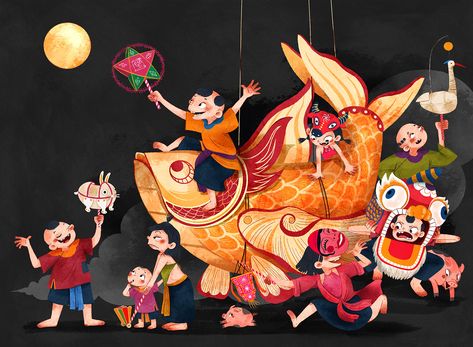 Mid Autumn Festival Illustration, Festival Paint, Festival Illustration, Digital Art Procreate, Vietnam Art, Moon Festival, Autumn Illustration, Autumn Festival, Mid Autumn