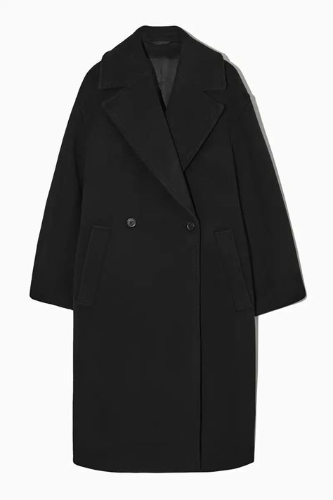 OVERSIZED DOUBLE-BREASTED WOOL COAT - Black - Coats and Jackets - COS Luxury Textiles, Black Wool Coat, Huntington Whiteley, Oversized Coat, Brown Coat, Wool Blend Coat, Coat Black, White Blazer, Black Wool