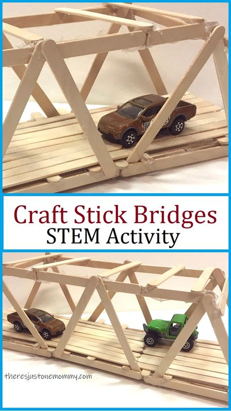 Truss Bridge Popsicle Sticks, Popsicle Stick Stem Activities, Popsicle Stick Building, Popsicle Bridge, Bridge Craft, Bridge Stem Challenge, Stem Bridges, Popsicle Stick Bridges, Craft Stick Projects