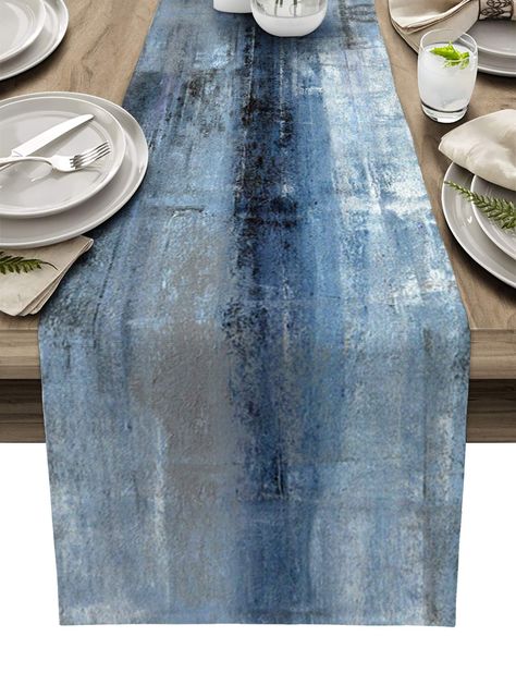 PRICES MAY VARY. [Fit Table Decor] - 13 Inches Wide / 70 Inches Long (33x178cm) Table Runner can perfectly fit any rectangular table that can accommodate 4-6 seats,and can bring you a good dining atmosphere. [Durable High Quality] - The holiday table runner is made of customized linen material, eco-friendly, reusable, fade-proof, durable, but also can protect your desktop from spills, scalds, scratches, dust and stains. The surface of the table runner is very comfortable and soft to the touch, w Dining Table Runner, Blue Table Runner, Dining Table Runners, Blue Tablecloth, Farmhouse Style Table, Holiday Table Runner, Dinner Table Decor, Kitchen Dining Table, Table Runner Pattern