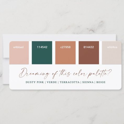 Terracotta & Dusty Pink Wedding Color Palette Card  Zazzle Dusty Pink Outfit Color Combos, Pink Wedding Color Palette, Gold Wedding Color Palette, Jordan Year, Dusty Pink Wedding, Earth Tone Wedding, Dusty Pink Weddings, Wedding Color Combinations, Pink Wedding Colors