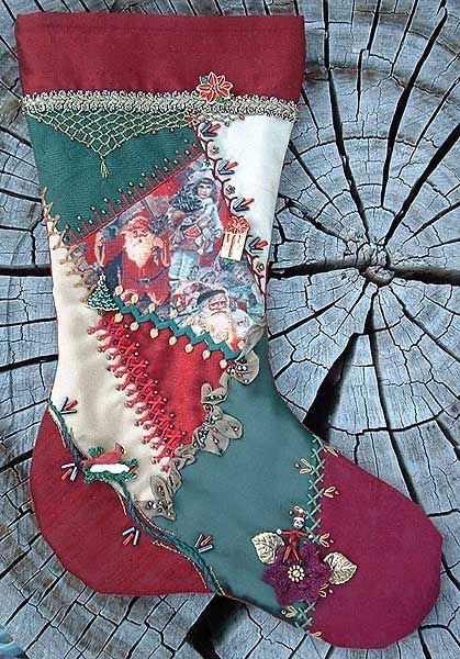 Christmas Quilting Patterns, Crazy Quilt Patterns, Quilting Patterns Free, Stocking Pattern Free, Stocking Ideas, Crazy Quilts Patterns, Quilt Christmas, Crazy Quilt Stitches, Quilted Christmas Stockings