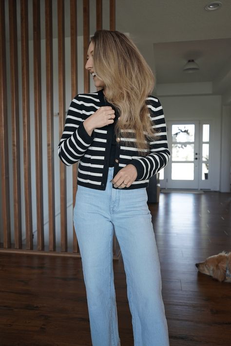 5 J Crew Lady Jacket Outfit Ideas - What Nat Is Doing Spring Jacket Outfit, Best White Jeans, Jacket Outfit Ideas, J Crew Outfits, Lady Jacket, Jacket For Spring, Pixie Pants, Classic Cardigan, Black Slip Dress