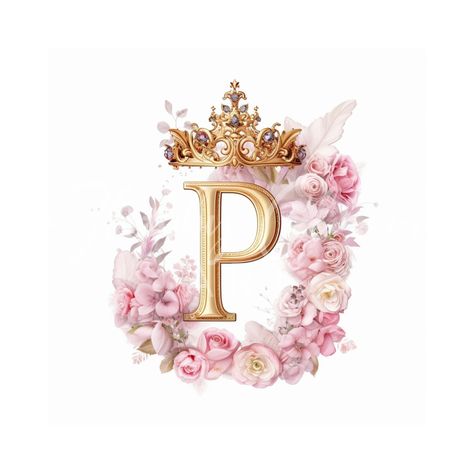 P Letter Design Style, P Letter Images, Pink And Gold Crown, P Letter Design, P Monogram, Alfabeto Floral, Disney Movie Art, Rhinestone Designs Templates, P Letter