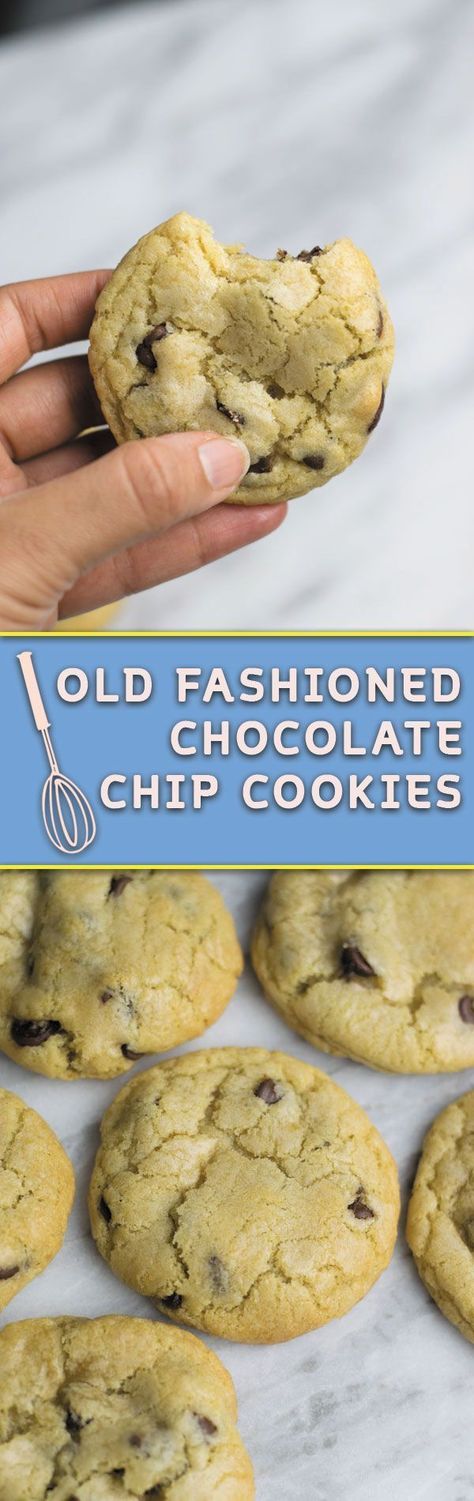 Old Fashioned Chocolate Chip Cookies - no fancy ingredient list, just few simple steps, the BEST softest thick & CHEWY cookies in town! Chewy Cookies, Dessert Simple, Ingredient List, Köstliche Desserts, Chewy Cookie, Yummy Sweets, Tea Cakes, Old Fashion, Cookie Desserts