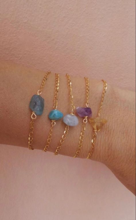 Crystal Jewelry Diy, Aquamarine Bracelet, Raw Crystal Jewelry, Bracelet Minimalist, Bracelet Dainty, Dainty Bracelet, Diy Wire Jewelry, Handmade Wire Jewelry, Minimalist Bracelet