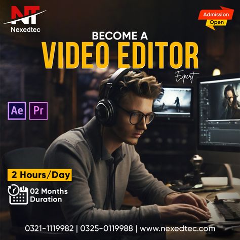 🎬 Unleash your creativity with Nexedtec Video Editor Course! 🖥✨ Transform your passion for storytelling into a marketable skill. Learn the art of video editing from industry experts and acquire the tools to bring your ideas to life. 🎥 What you'll master:   #JoinNexedtec #Nexedtec #WRCI #Anjumenterprises #Lahore #CreativeEditing #ProfessionalEditing #VideoMarketing #VideoContent #CreativeVideo #digitalediting See less Video Editing Course, Imran Khan Pic, Digital Advertising Design, Social Media Branding Design, Happy Diwali Images, Media Branding, Graphic Design Tutorials Learning, Life Video, Social Media Video