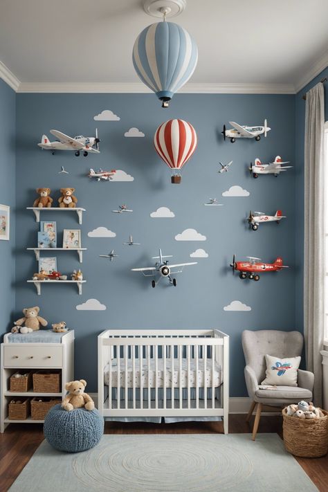 20 Cute Baby Boy Nursery Ideas For Your Little One – ToolzView Baby Boy Bedroom Wallpaper, Nursery Ideas Disney Themed Rooms, Baby Boy Room Inspiration, Baby Boy Airplane Nursery, Baby Room Boy Ideas, Baby Boy Nursery Inspiration, Newborn Room Ideas Boy, Cool Boy Nursery, Nursery Room Inspiration Boy