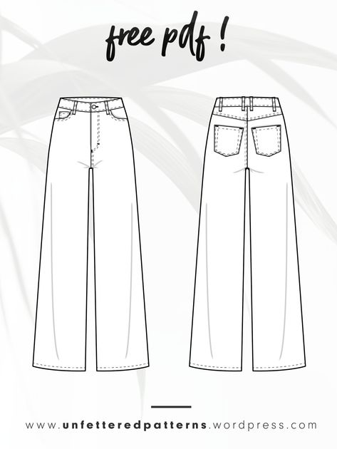 Wide-leg high waist jeans – Free sewing pattern download PDF #UP1001 – Unfettered Patterns High Waisted Jeans Pattern, Wide Leg Trouser Pattern Free, Women’s Pants Pattern, Sewing Clothes Patterns Free, How To Sew Trousers For Women, Free Pants Sewing Pattern, How To Sew Jeans, Unfettered Patterns, Diy Wide Leg Pants