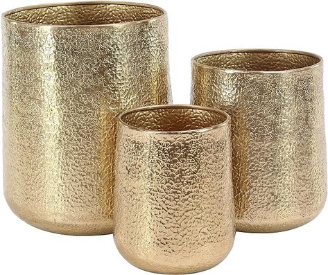 Amazon.com: Deco 79 Aluminum Indoor Outdoor Planter with Hammered Design, Set of 3 20", 15", 13"H, Gold : Patio, Lawn & Garden Deco Living, Iron Planters, Indoor Outdoor Planter, Brass Planter, Planter Design, Outdoor Planter, Decorative Planters, Garden Items, Modern Round