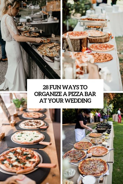 fun ways to organize a pizza bar at your wedding cover Pizza Table, Rustic Pizza, Pizza Wedding, Pizza Catering, Pizza Buffet, Diy Wedding Food, Wedding Food Menu, Pizza Bar, Centerpieces Diy