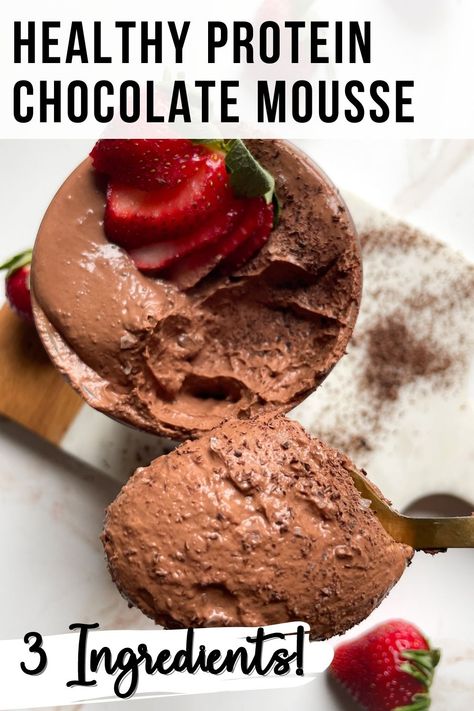 Healthy Protein Chocolate Mousse (3 Ingredients) Dark Chocolate Yogurt, Healthy Recipes Protein Fitness, Hi Protein Desserts, Healthy Protein Pudding, Healthy Fats Foods High Protein, Healthy Snacks With Dark Chocolate, Healthy Mouse Recipes, Protein Powder Chocolate Mousse, Greek Yogurt And Chocolate Protein Powder