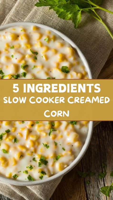 5 Ingredient Slow Cooker Creamed Corn Creamed Corn Crockpot Thanksgiving, Cream Cheese Crockpot Corn, Crockpot Cream Corn Recipe, Slow Cooker Cream Corn, Crock Pot Creamed Corn, Crockpot Cream Cheese Corn, Crockpot Creamed Corn Recipe, Cream Cheese Corn Crockpot, Thanksgiving Sides Crockpot Easy Recipes