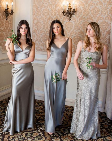 Wedding • Instagram Silk Bridesmaid Dresses, Silver Bridesmaid Dresses, Maxi Bridesmaid Dress, Blue Satin Dress, Bridesmaid Dresses Uk, Silver Bridesmaid, Grey Bridesmaids, Grey Bridesmaid Dresses, Maxi Bridesmaid Dresses