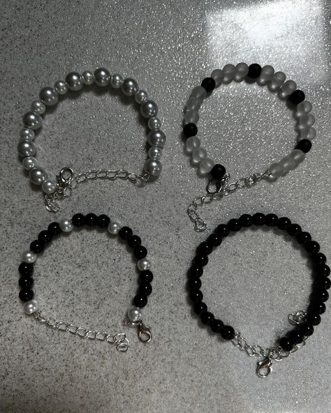 BLACK AND WHITE BRACELETS! Aesthetic Black Bracelet, Black And White Bracelets, Black Bead Bracelet, Black Bracelet, White Bracelets, July 11, Bead Bracelet, White And Black, Black And White