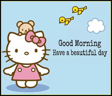 Hello Kitty Good Morning Quotes, Hello Kitty Morning, Good Morning Hello Kitty, Texting Stickers, Cute Good Morning Gif, Hello Kitty Printables, Daily Greetings, Hello Kitty Images, Kitty Images