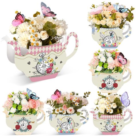 PRICES MAY VARY. Beautiful Tea Party Favors: designed with classic colors and floral patterns, teapot favor boxes centerpieces are delicate and beautiful, with rich patterns and bright colors to bring joy and fun to your party Sweet and Exquisite: adopting many elegant elements and patterns, the overall design of tea pot party favor box centerpiece is very suitable for the floral tea party atmosphere, which can not only add flavor to your dining table, but also leave your guests unforgettable me English Tea Party Decorations, Centerpiece For Birthday, Flower Box Centerpiece, Teapot Centerpiece, Tea Party Table Settings, Tea Party Centerpieces, Princess Centerpieces, Vintage Tea Pot, Floral Teapot