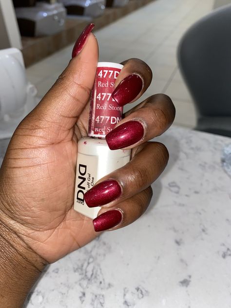 DND Gel polish Red Stone #477 nail color on brown skin Dnd Gel Christmas Colors, Dnd Holiday Nails, Dark Red Dnd Gel Polish, Dnd Red Gel Polish Christmas, Dnd Christmas Nails, Dnd Red Gel Polish Colors, Dnd Nail Colors Gel Polish Red, Fall Nail Colors Dnd, Dnd Gel Polish Colors Winter 2023