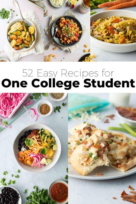 Simple Dinner Ideas For One, Healthy College Student Meals, Cheap One Person Meals, Simple Single Serve Meals, Dinner Ideas Single Person, Easy Dinner Recipes Single Serving, College Recipes Cheap, Super Easy College Meals, College Dinner Ideas Simple